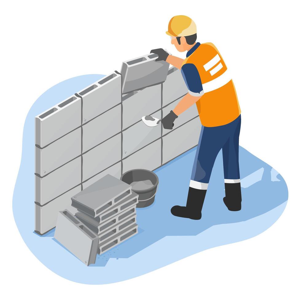 Construction worker laying bricks vector