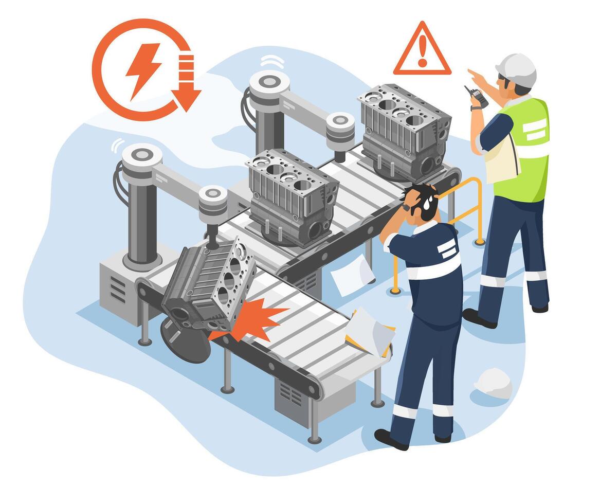 Robotic assembly line with workers vector