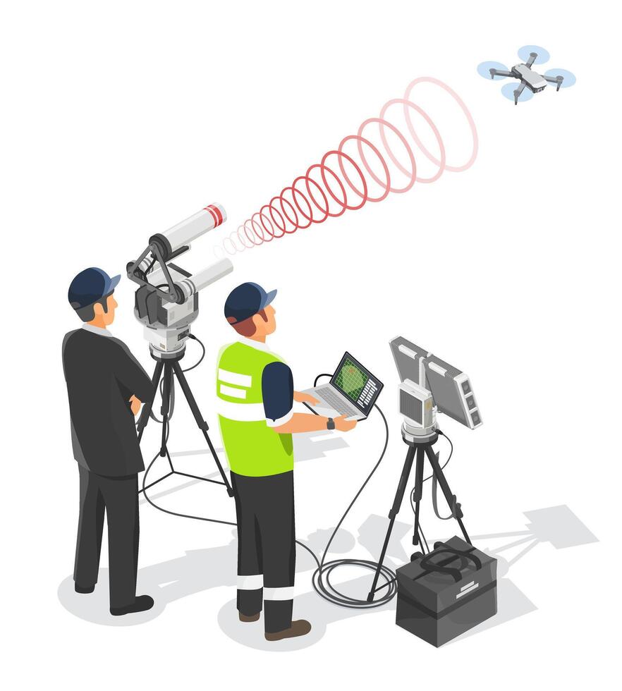 Drone control and detection technology illustration vector