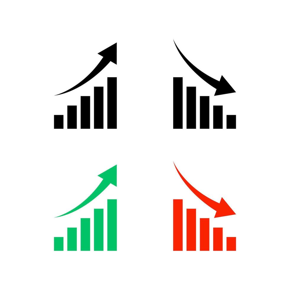 Financial arrows up and down icon in flat design. Growth and decline graph sign symbol vector
