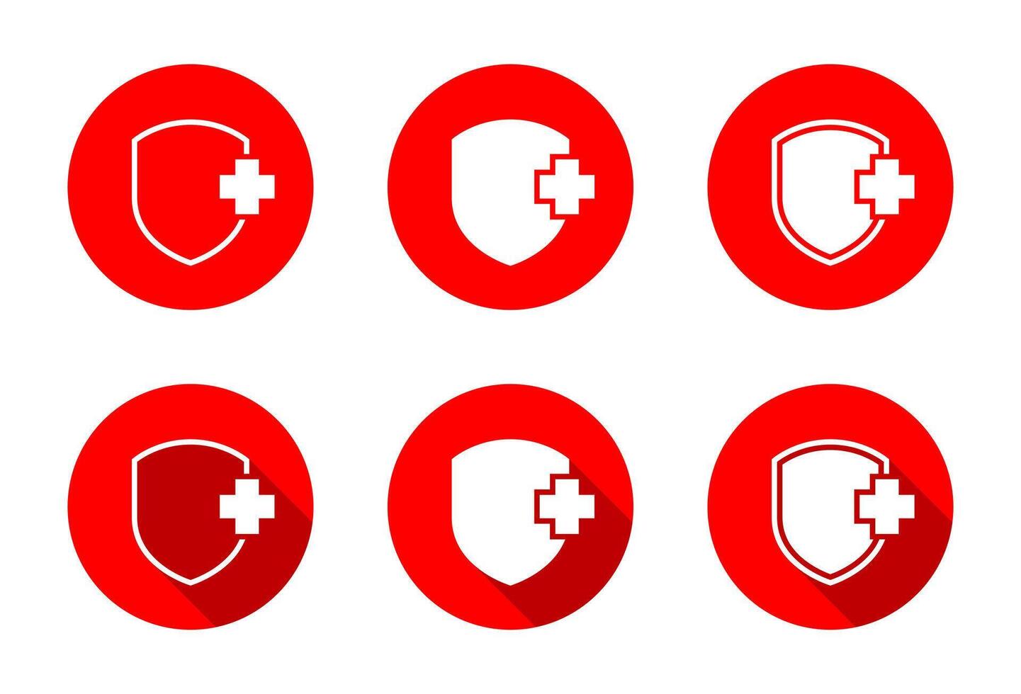 Medical badge icon set with long shadow. Health protection and security symbol. Healthy shield sign vector
