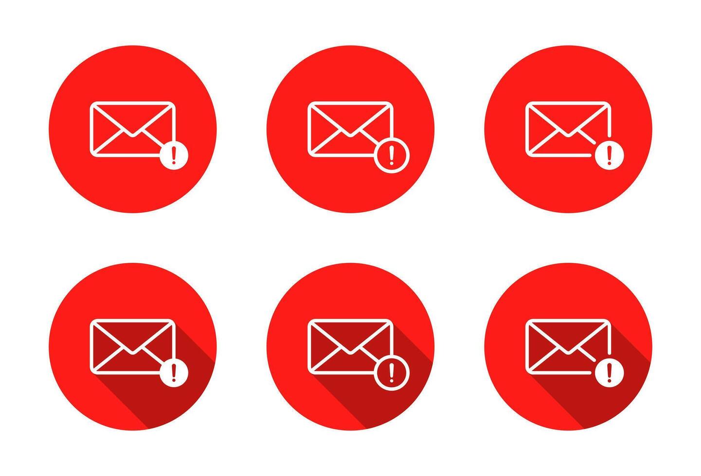 Warning message notification icon with long shadow. Email envelope with exclamation mark sign symbol vector