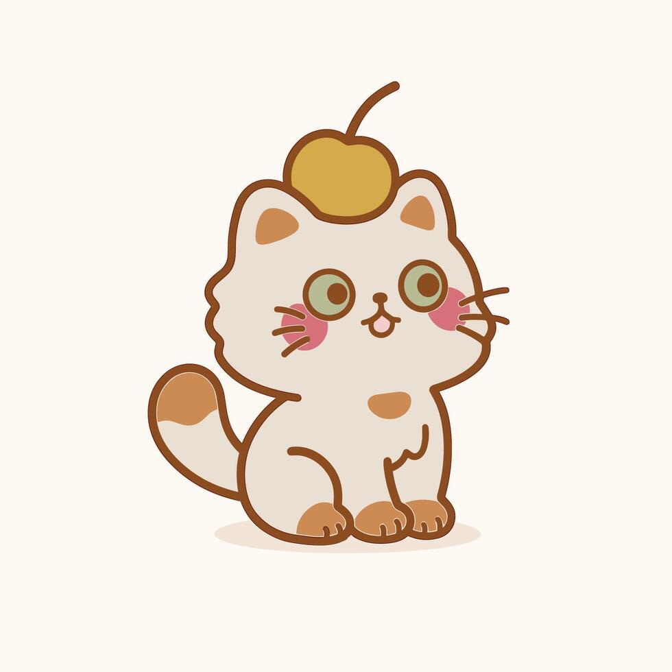 Illustration of Cat with Cherry on Head vector