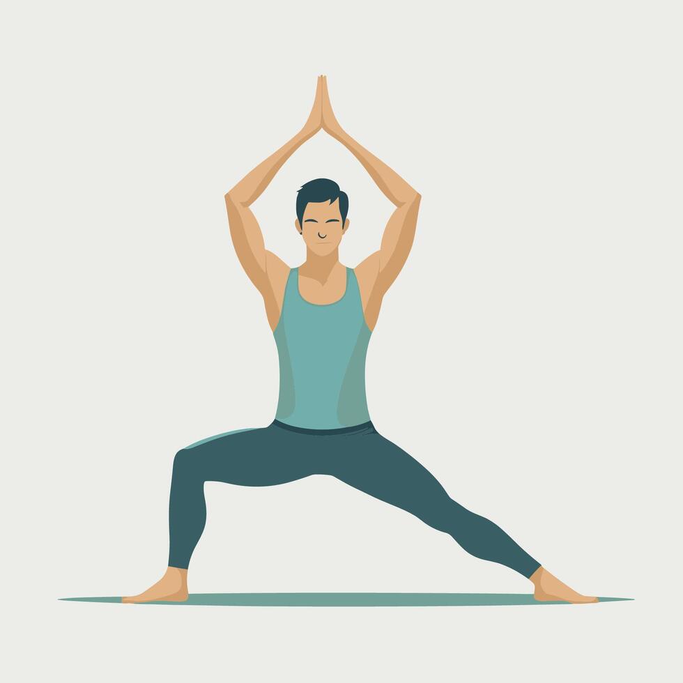 Illustration of Man in Warrior Two Yoga Pose vector