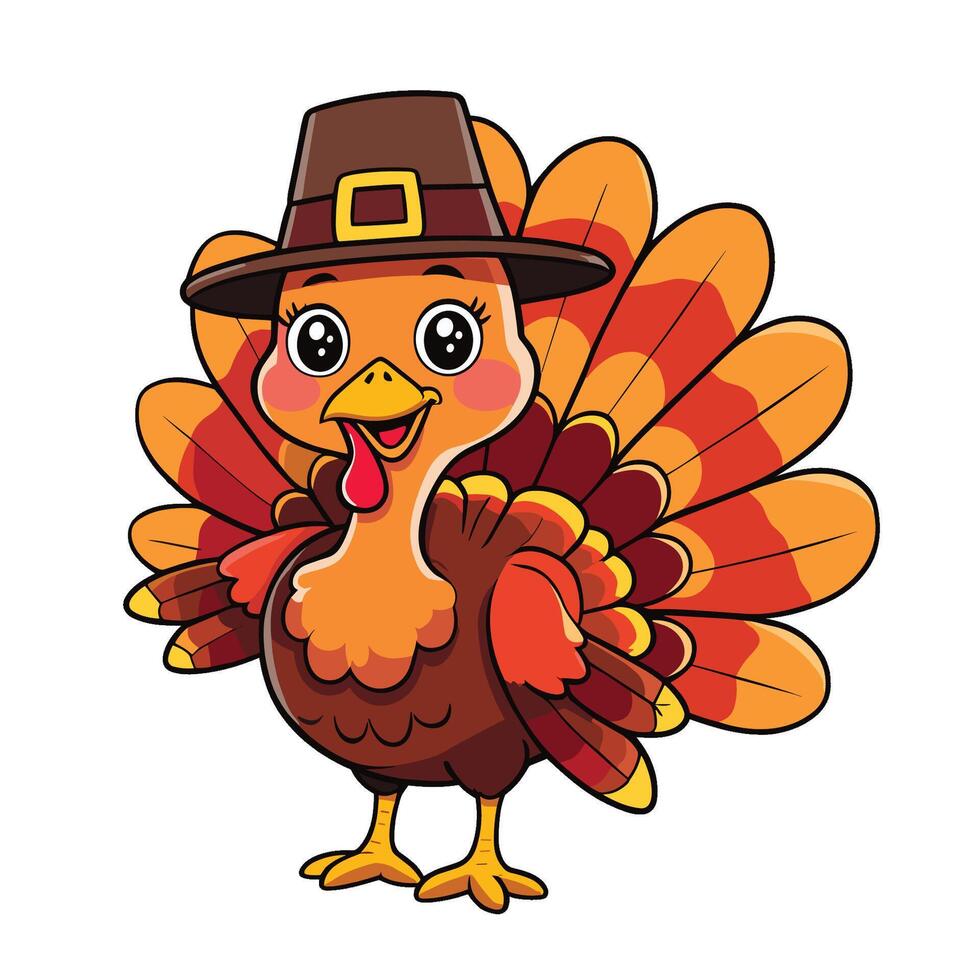 Cartoon Turkey Wearing a Pilgrim Hat vector