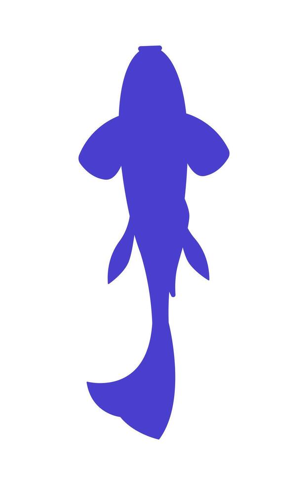 Koi fish silhouette viewed from above 2D purple blue filled character. Abstract ornamental carp. Japanese fish tattoo. Aquatic symbol isolated clipart glyph animal. Monochrome spot illustration vector