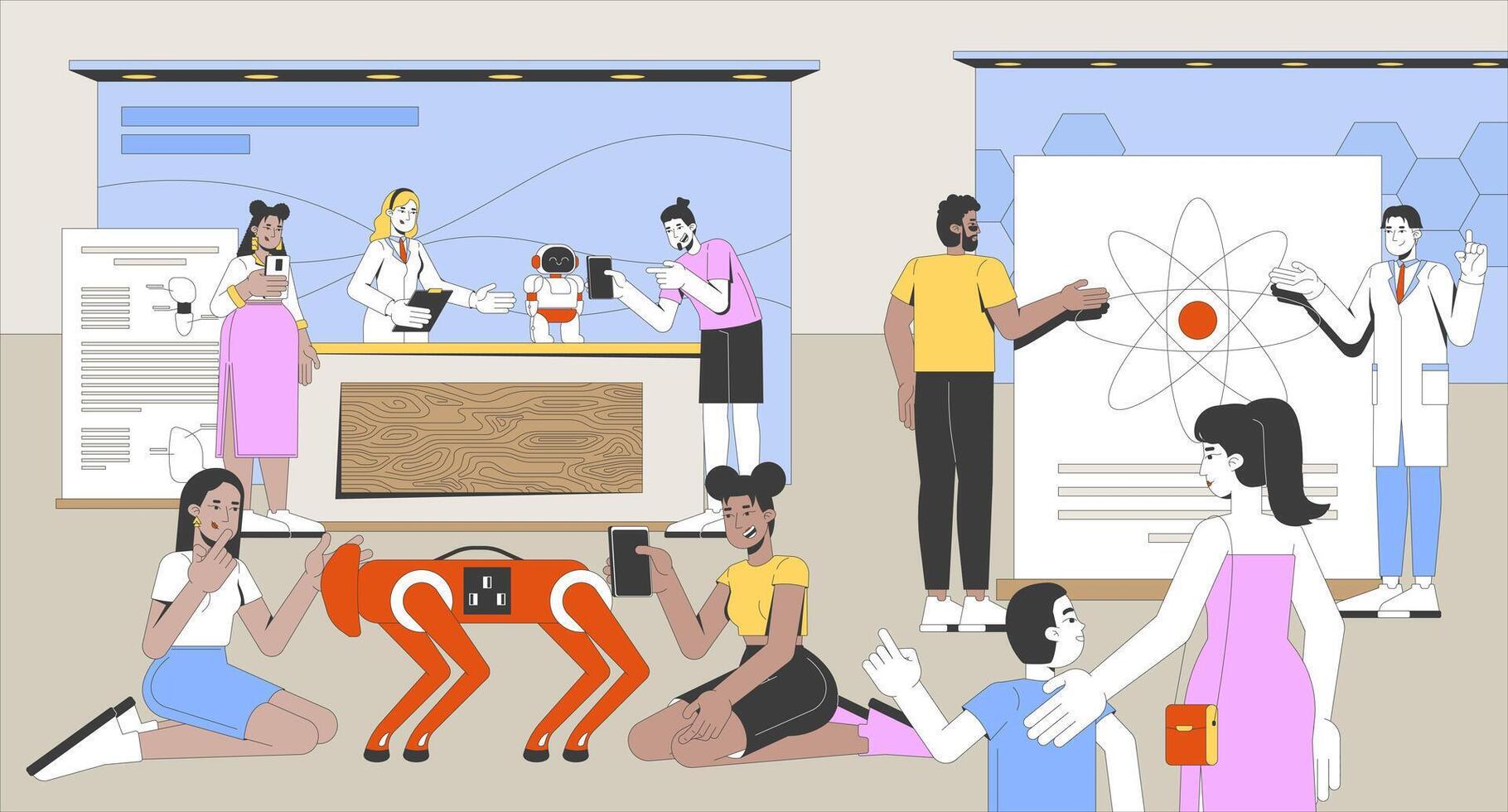 People interacting with robots and science displays vector