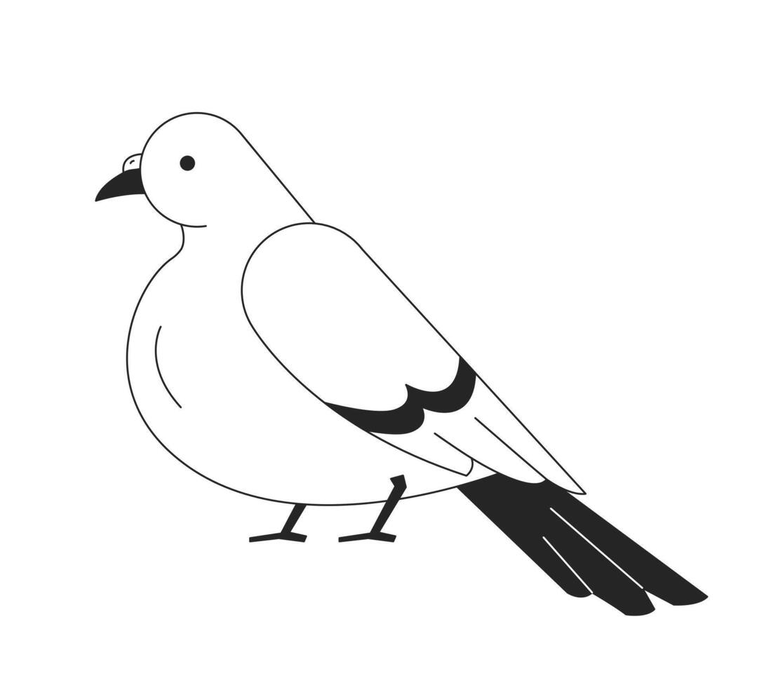 Pigeon side view 2D line character. Domestic rooftop bird feathered wings. Avian mascot. Winged creature Columba. Urban wildlife isolated ink outline animal. Monochromatic spot illustration vector