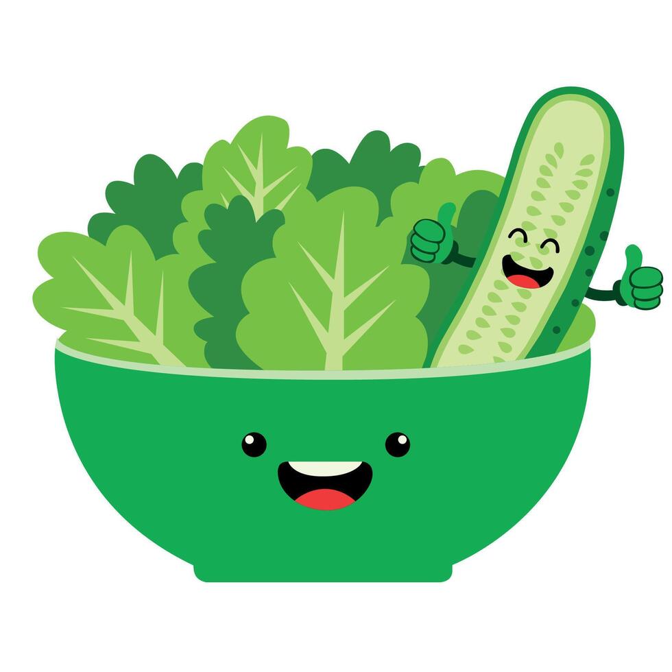 Cute Salad Bowl and Cucumber Mascot vector