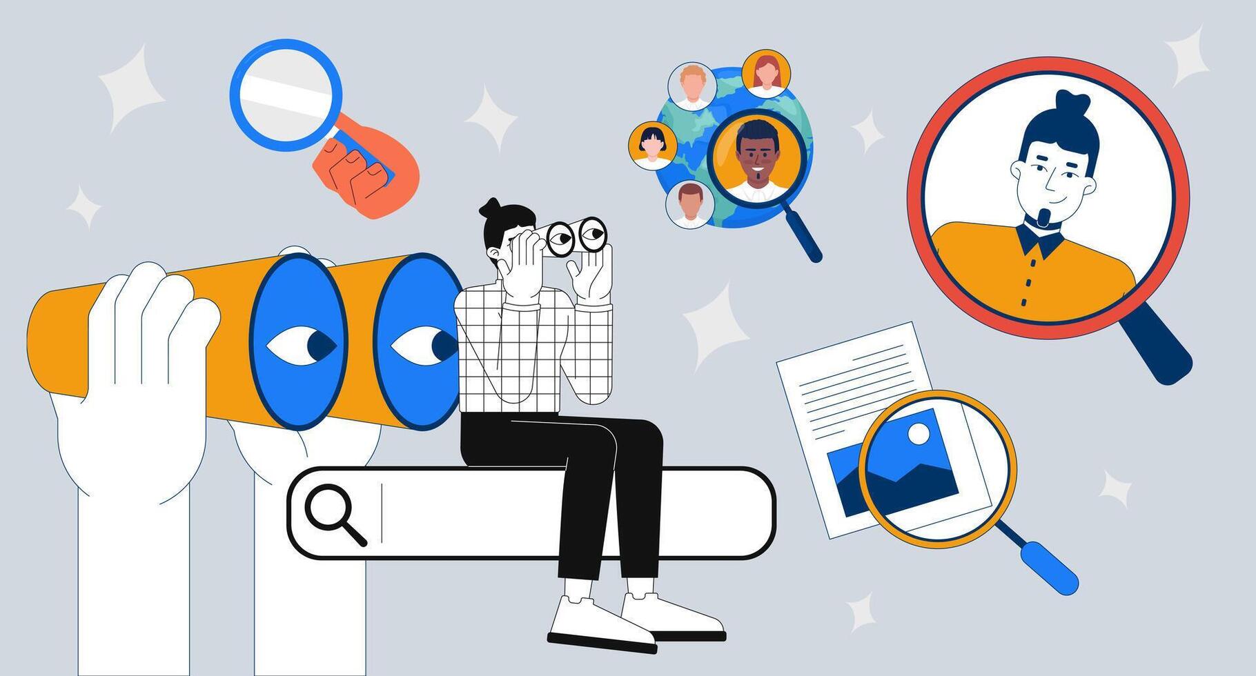 Researcher analyzing data with tools vector