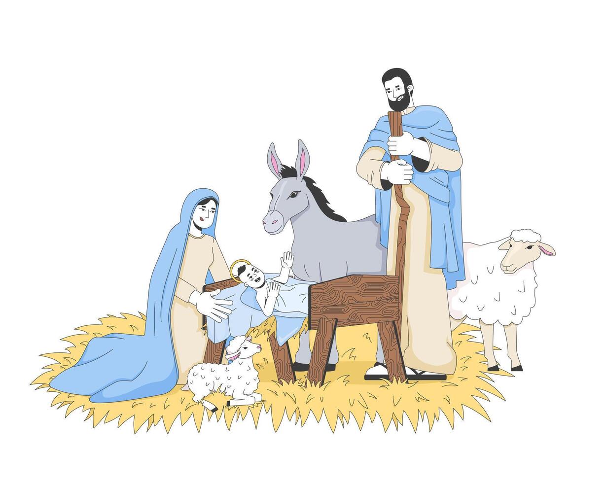 Nativity scene with Mary, Joseph, Jesus vector
