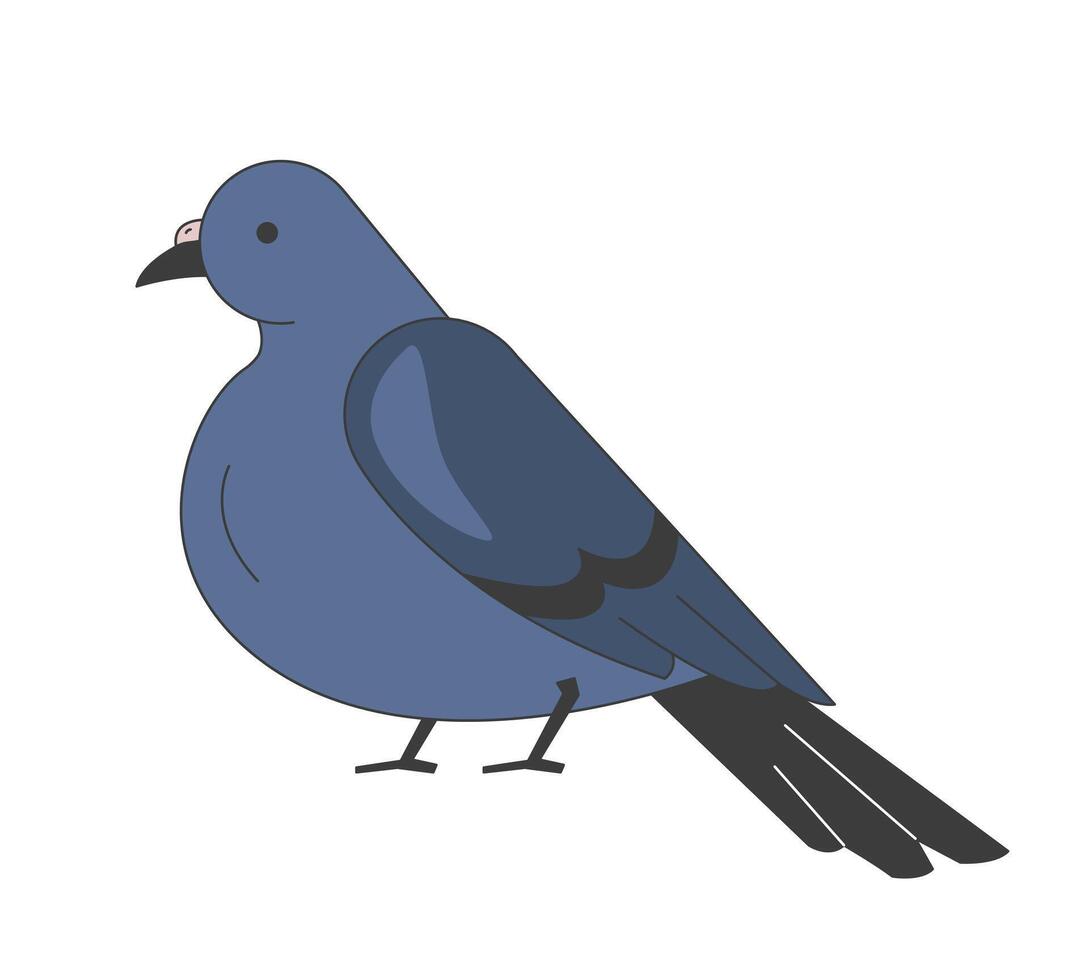 Pigeon side view 2D cartoon character. Domestic rooftop bird feathered wings. Avian mascot. Winged creature Columba. Urban wildlife flat animal isolated on white. Spot illustration colorful vector