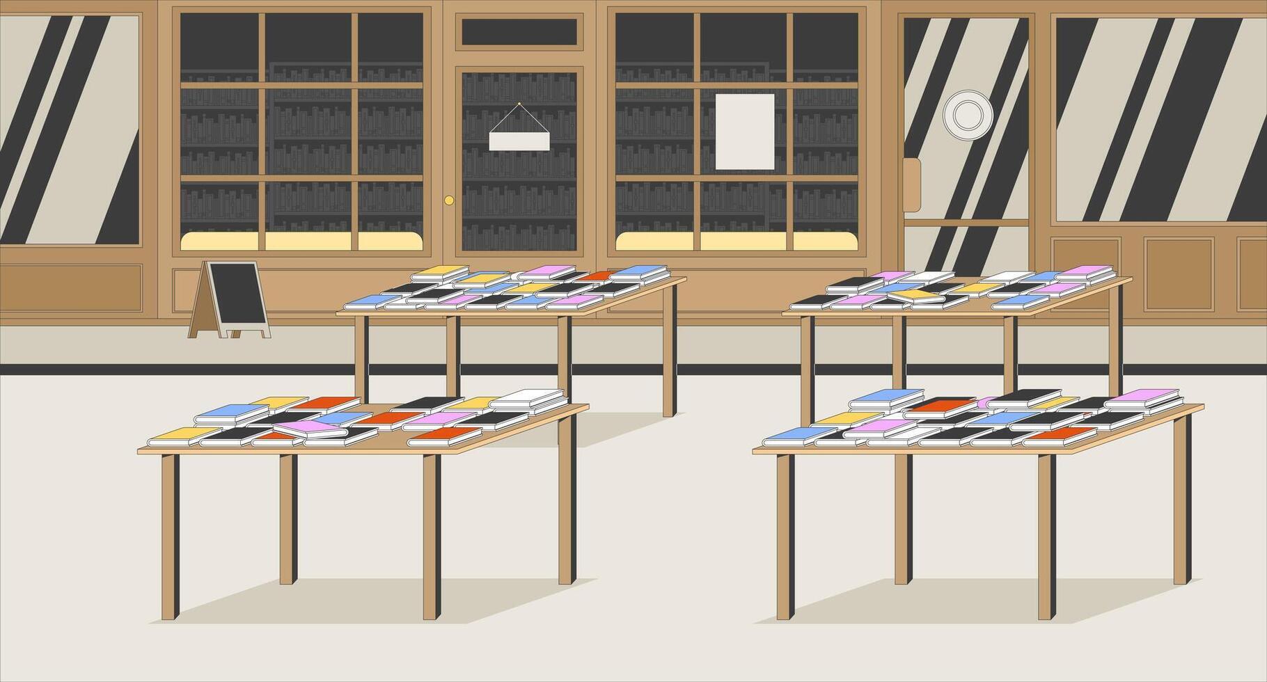 Bookstore with colorful displays and tables vector