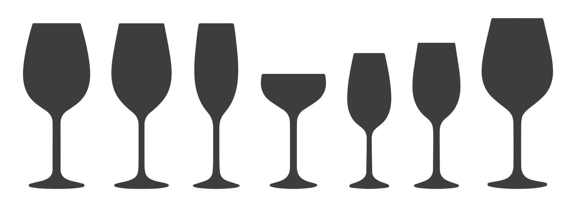 Set of different wine glasses icon symbols. illustration image. Wine glass silhouette shape sign. Isolated on white background. vector