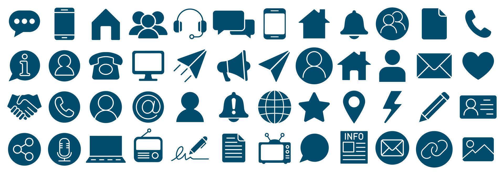 Contact and connections icon set. Business communications icons collection, e-mail, phone, address, customer service, call, website. illustration image. Isolated on white background vector