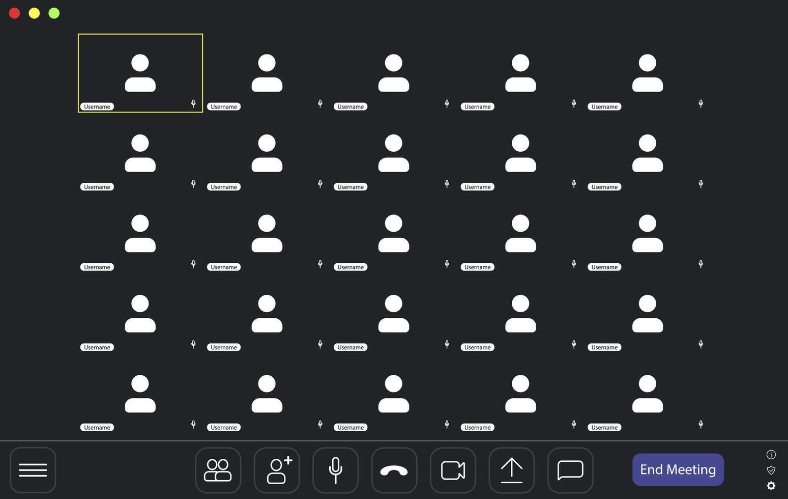conference user interface, conference call window overlay. vector