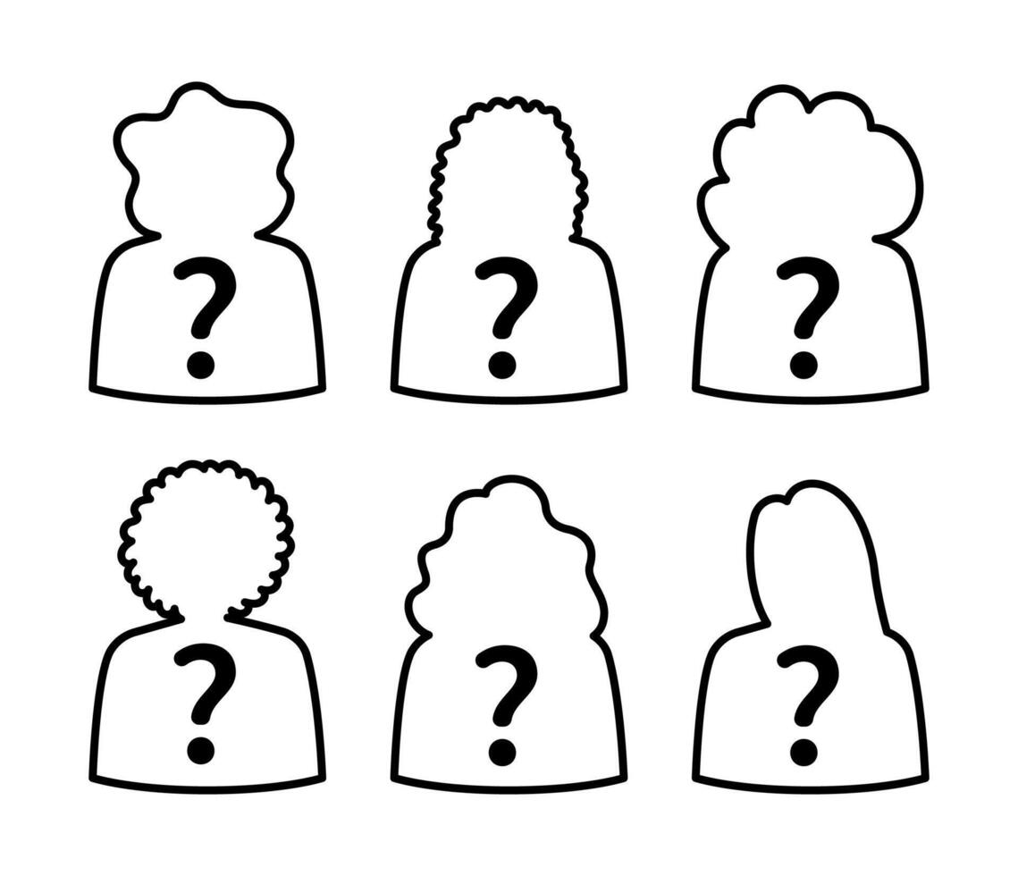 A set of six people with question marks on their heads vector