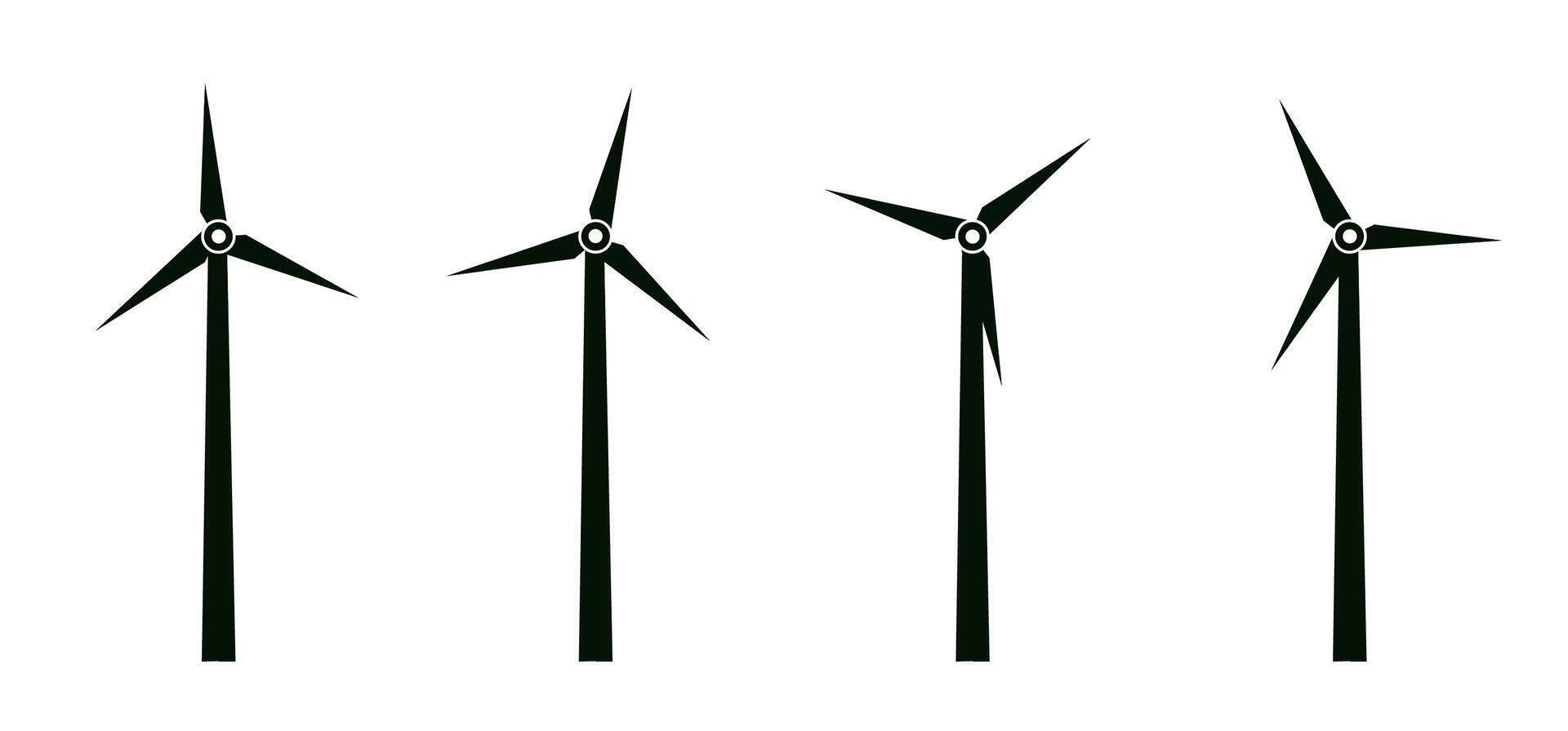 Wind turbines set of icons vector