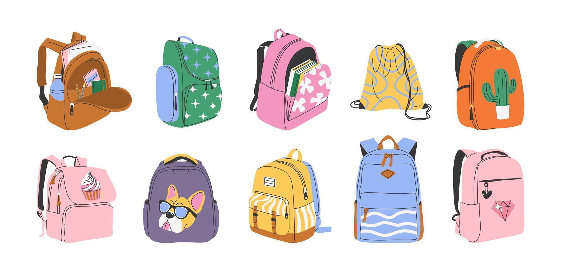 Collection of stylish backpacks for various uses vector