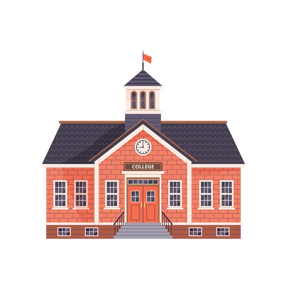 College building icon in flat style. Isolated clip art on white background. Perfect for education themes or Back to School concept. Front view. University, technical school, academy. vector