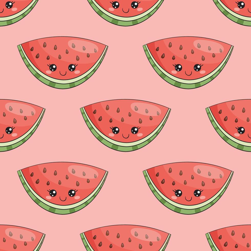Seamless pattern with semicircular watermelon slice, juicy summer illustration vector