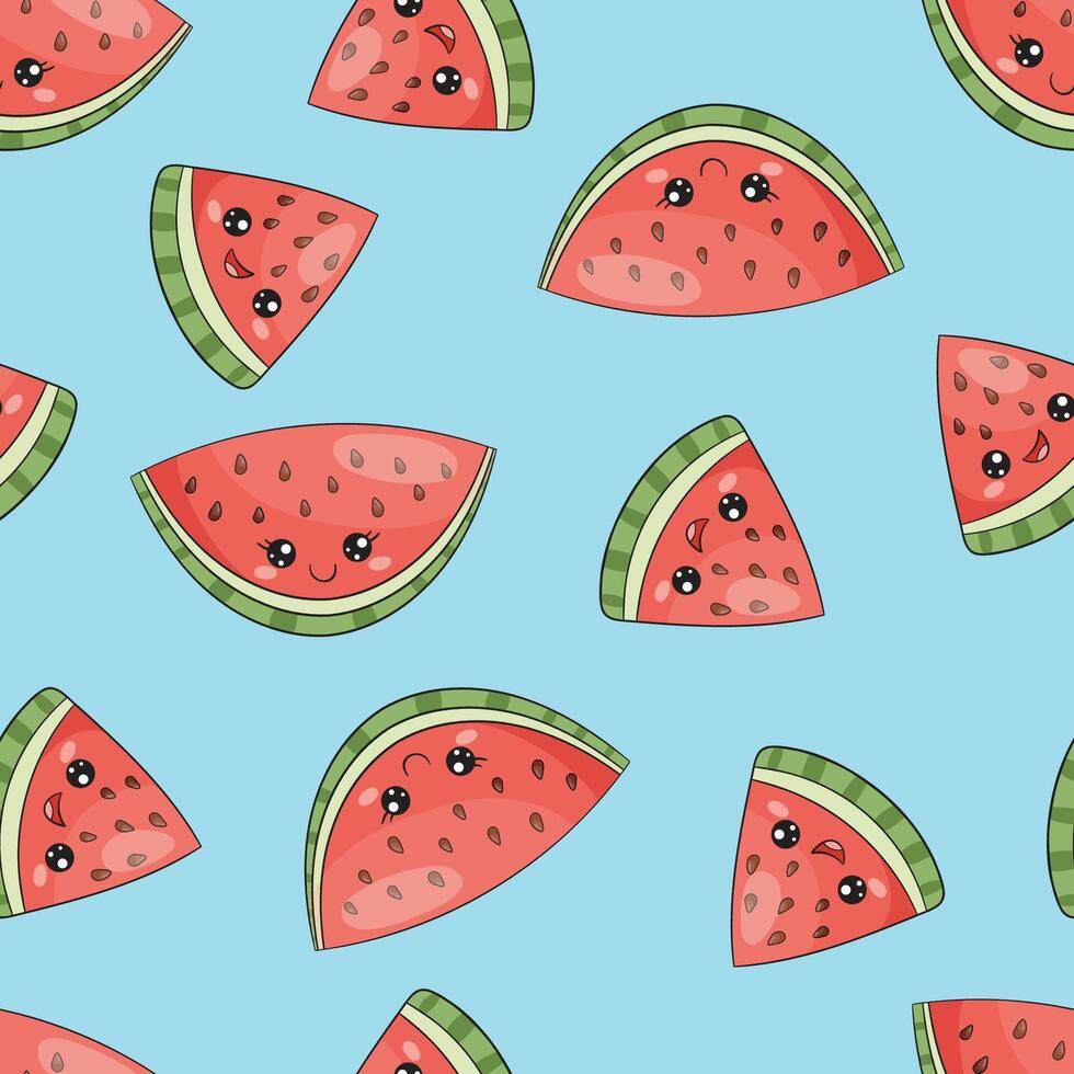 Seamless pattern of juicy watermelon slices, summer illustration. endless design vector