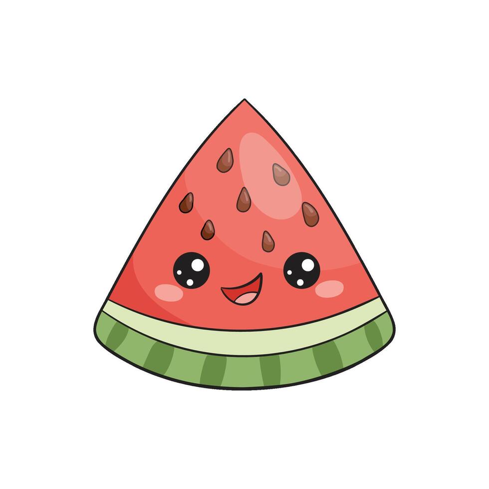 Triangular watermelon slice, kawaii character, charming doodle illustration vector