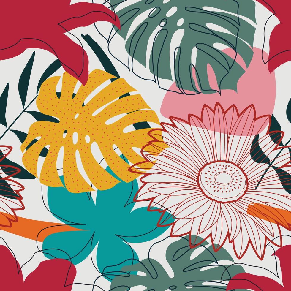 Abstract Floral texture, seamless pattern with leaves. tropical background vector