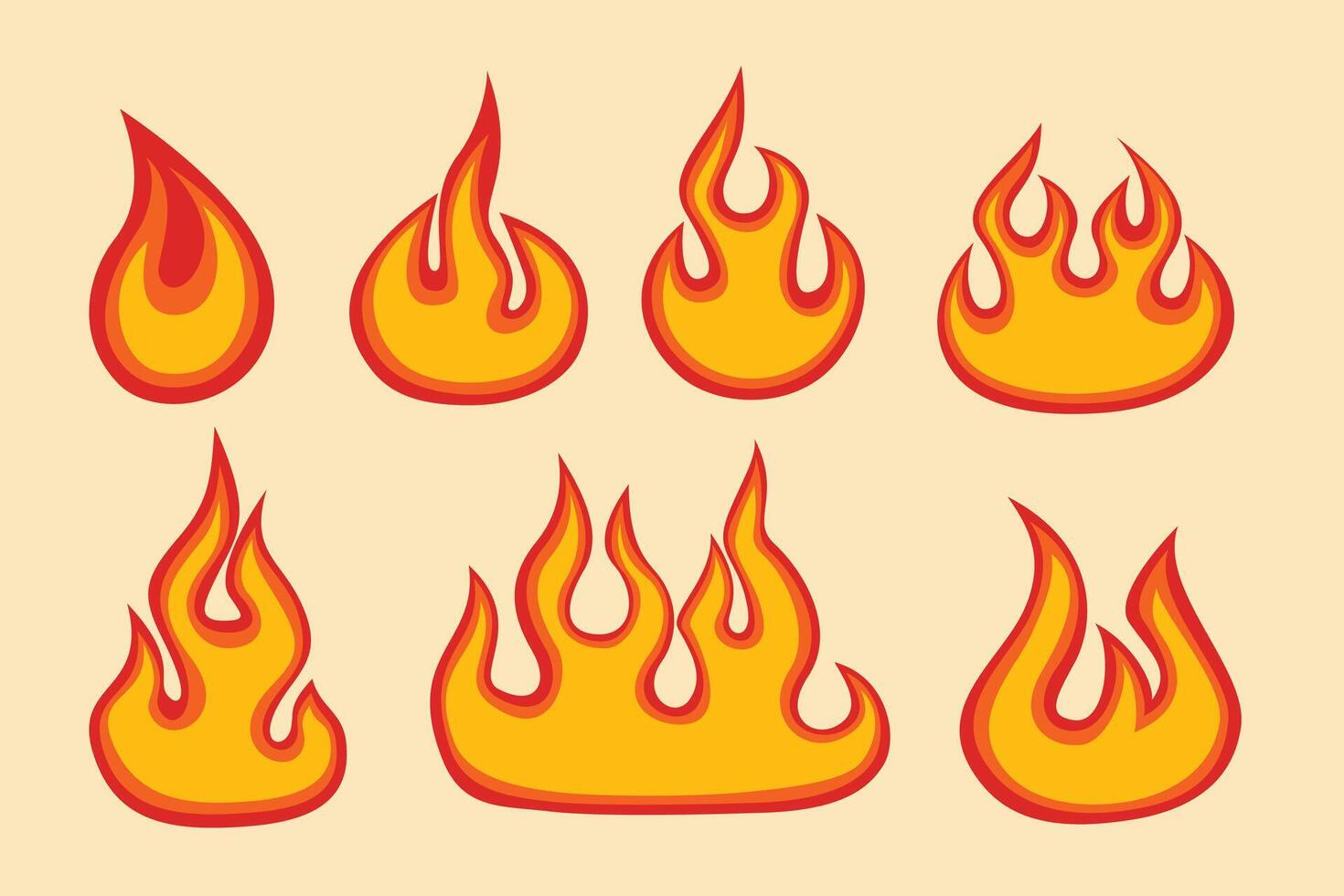 Set of Fire flames wildfire, red fiery flames vector