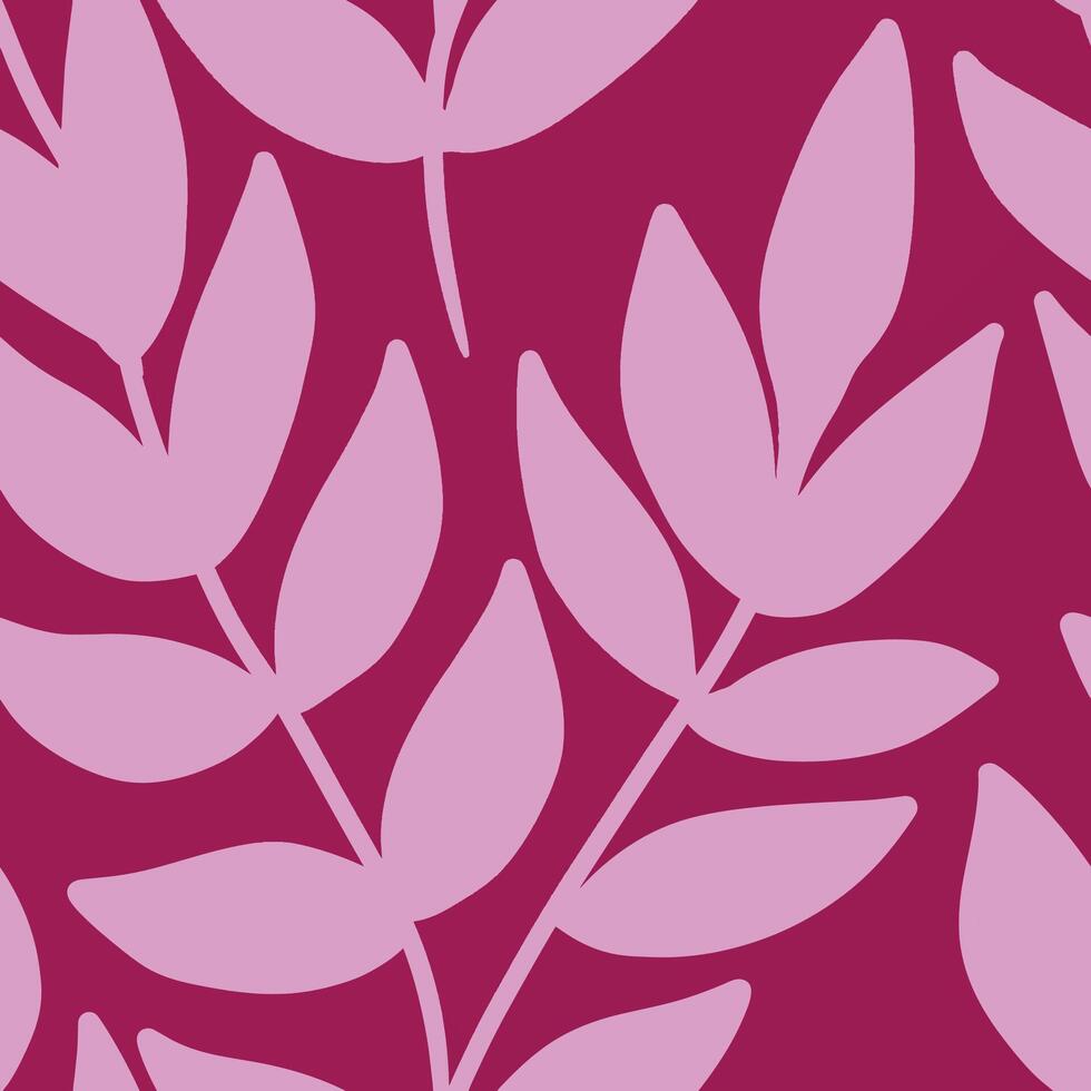 Floral seamless pattern hand drawn. Doodle leaves in pink colors. vector