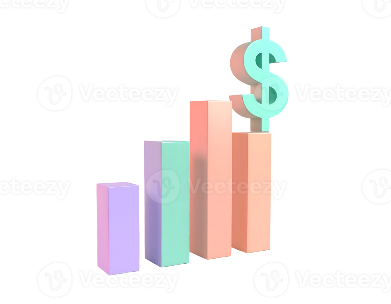 Rising Bar Graph with Dollar Sign in 3D Rendering png