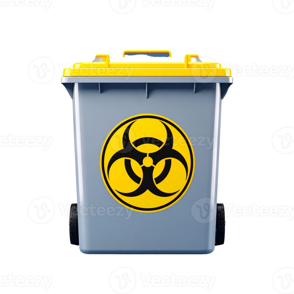 Medical Waste Bin with Biohazard Symbol on Black Background png