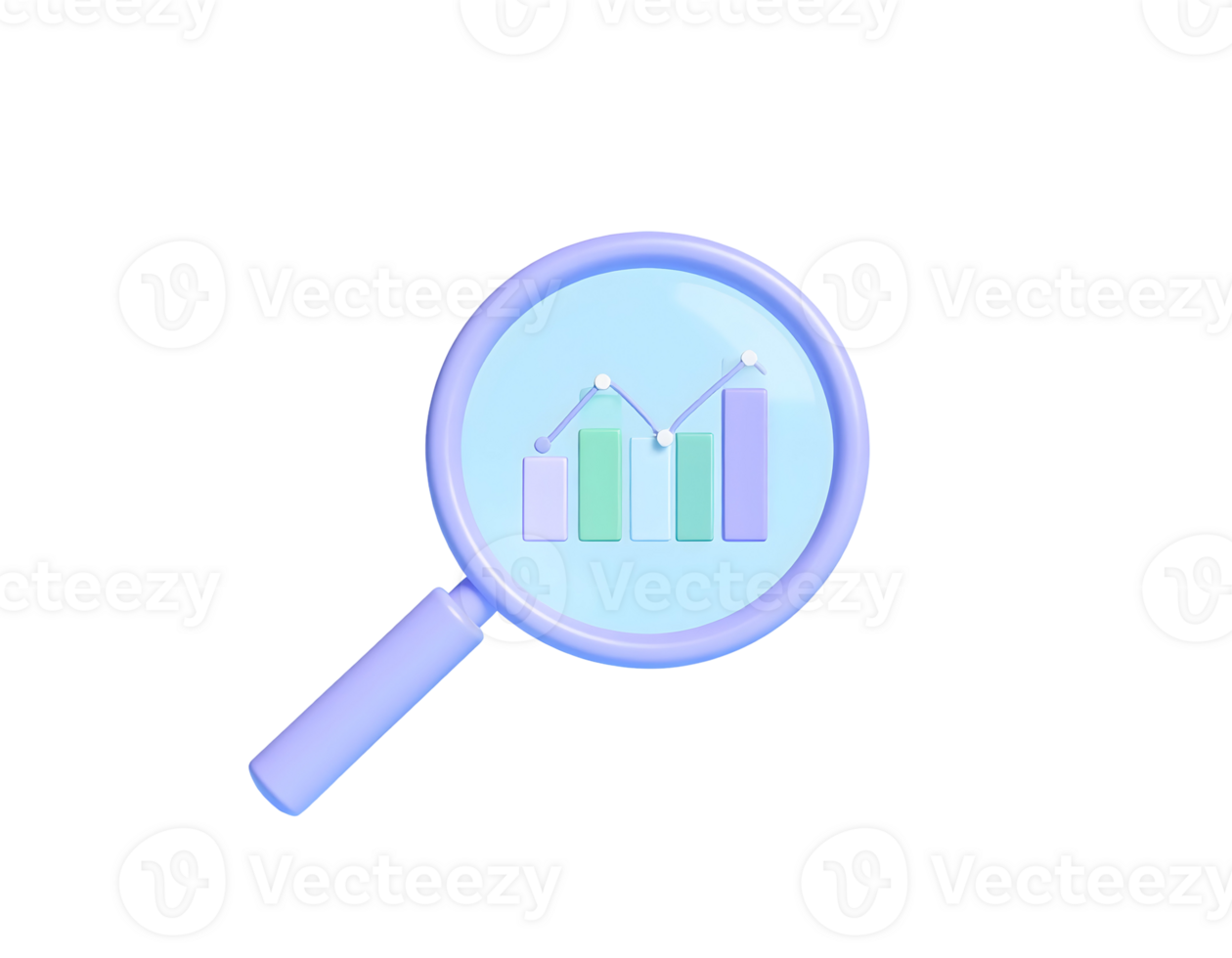 Magnifying glass with bar chart and line graph png