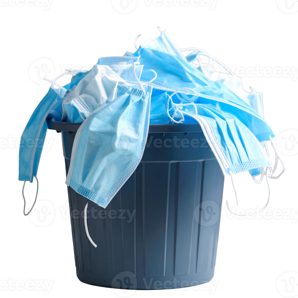 Discarded Face Masks Overflowing Trash Can on Black png