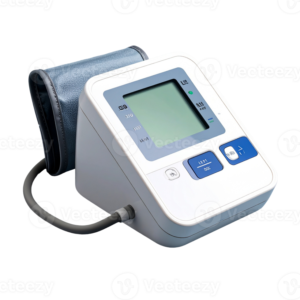 Digital Blood Pressure Monitor with Cuff on Black Background png