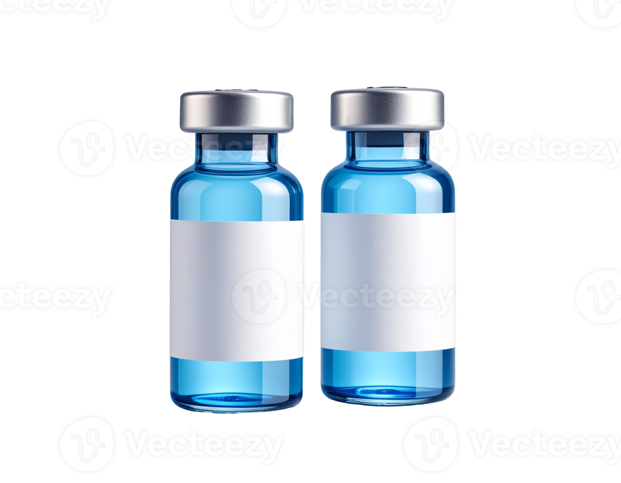 Blue Vaccine Vials with Blank Label Mockups on Black png