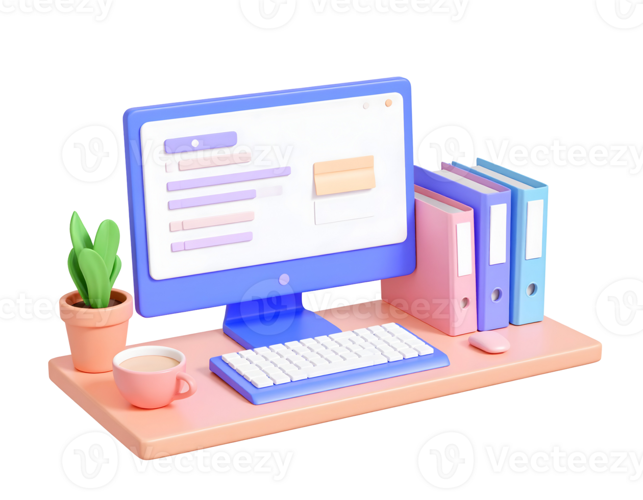 3D Rendering of Home Office Setup with Desktop Computer png
