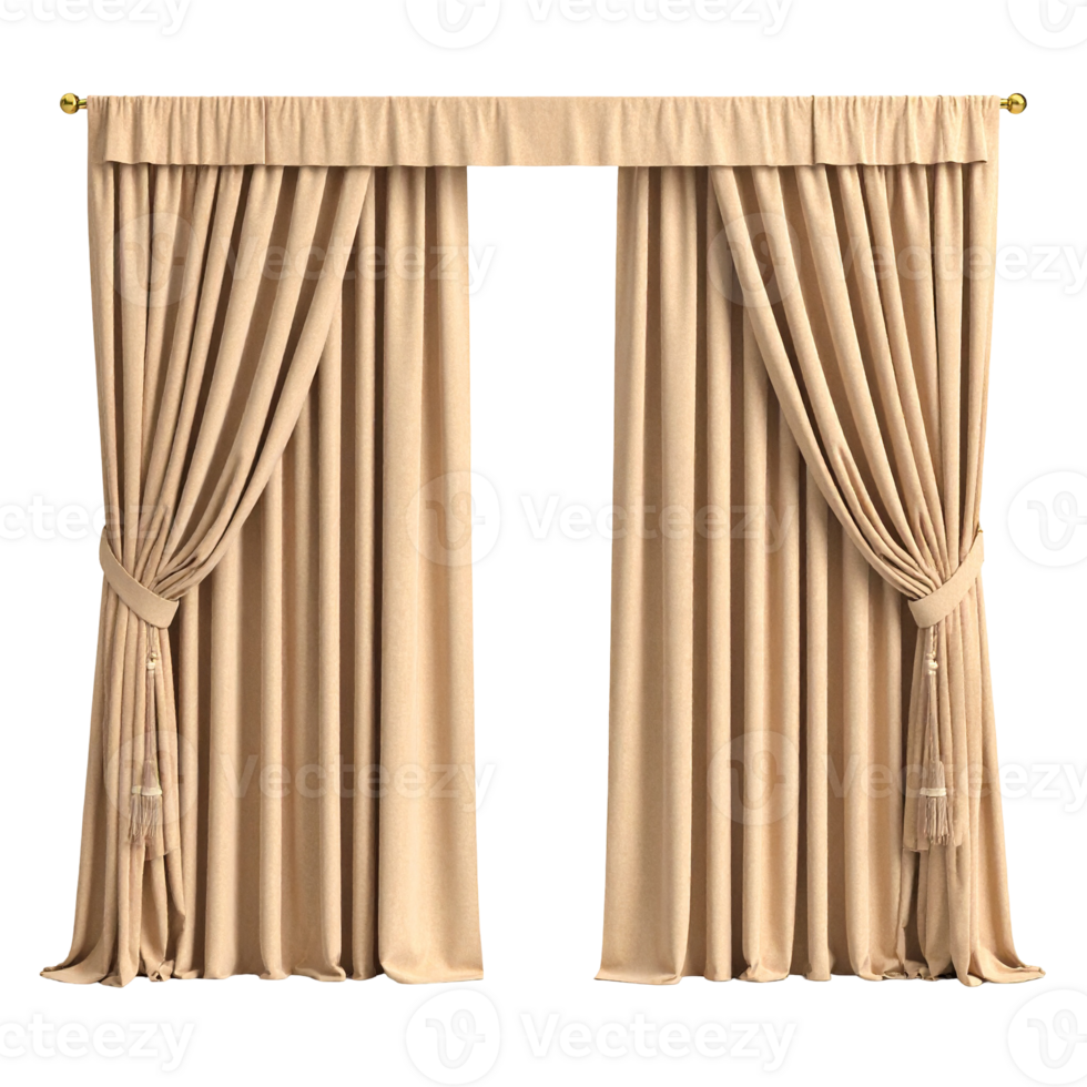 Classic Beige Curtains with Tassels, Stage Decor png