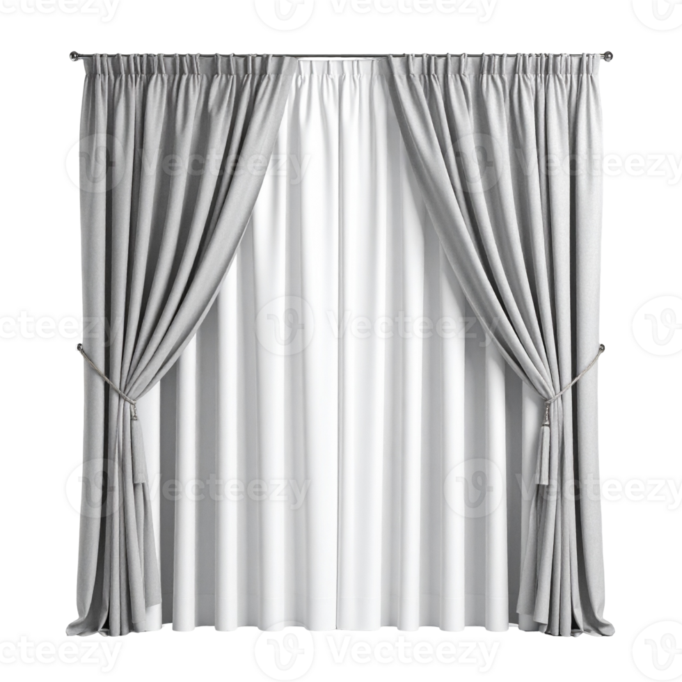 Elegant Curtains with Tiebacks and White Sheer Underlay png