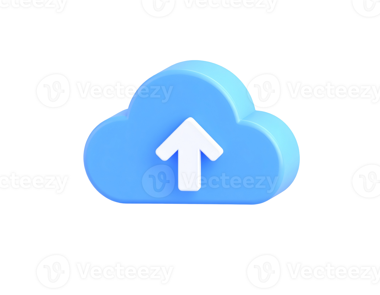 3D Render of a Blue Cloud with an Arrow Pointing Up png