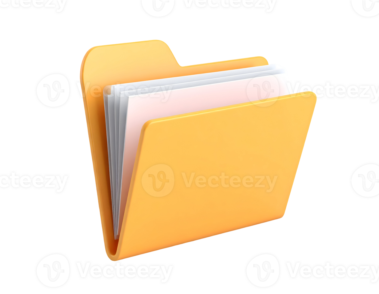 3D Rendering of Open Yellow Folder Icon with Papers png