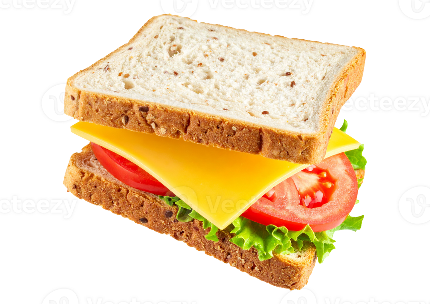 A sandwich with cheese, tomato and lettuce png