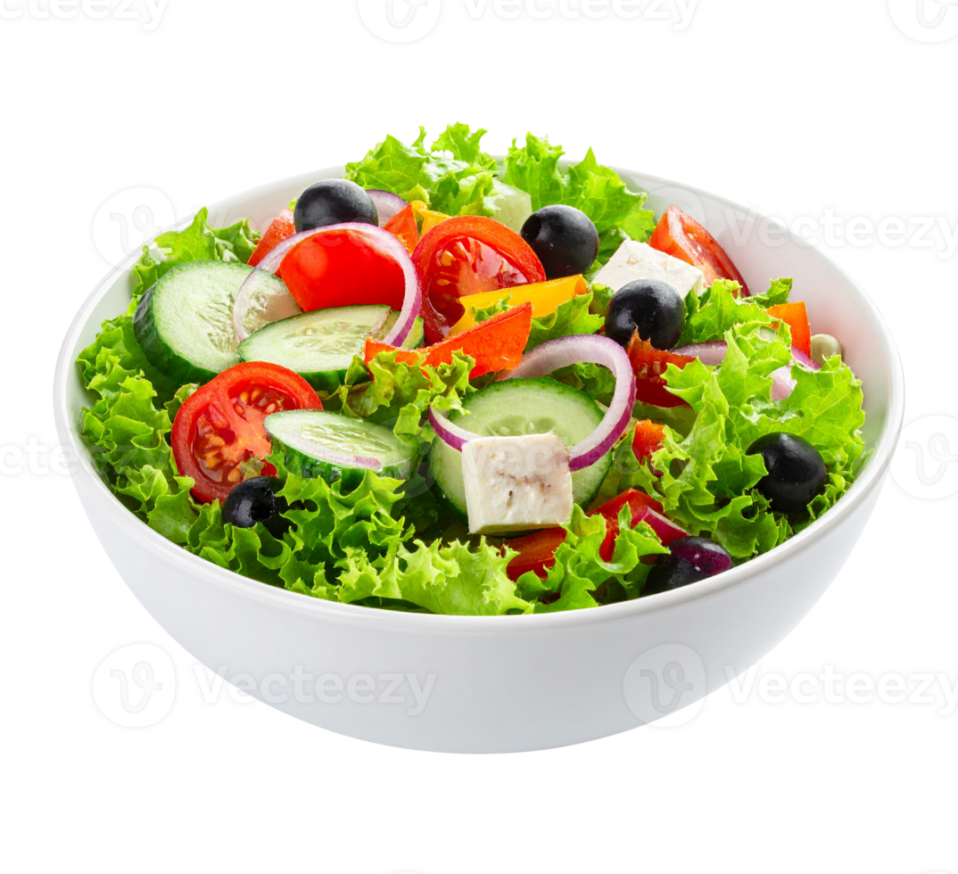 A salad with cucumbers, tomatoes, onions, and feta cheese png