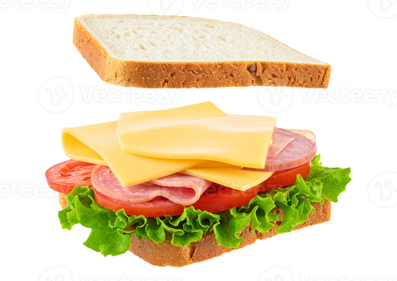 A sandwich with cheese, ham, and tomatoes png