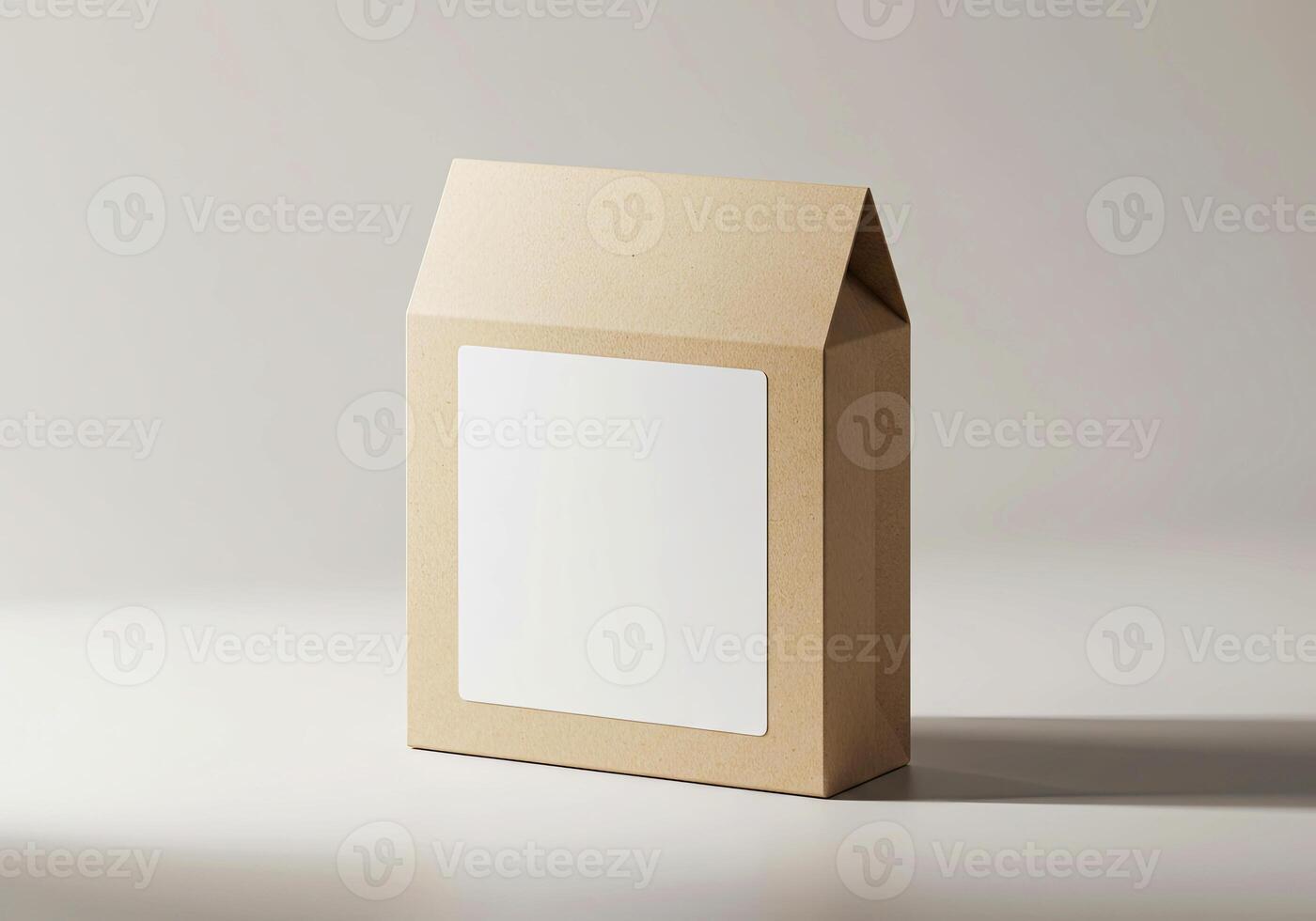 A cardboard box with a blank white label on it photo