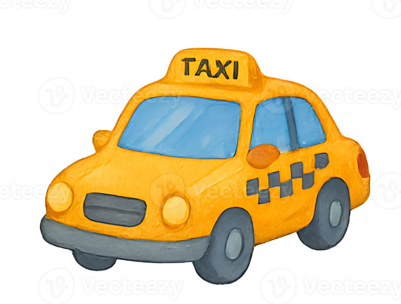 Watercolor Taxi Icon, Cartoon Style, Transparent Background png