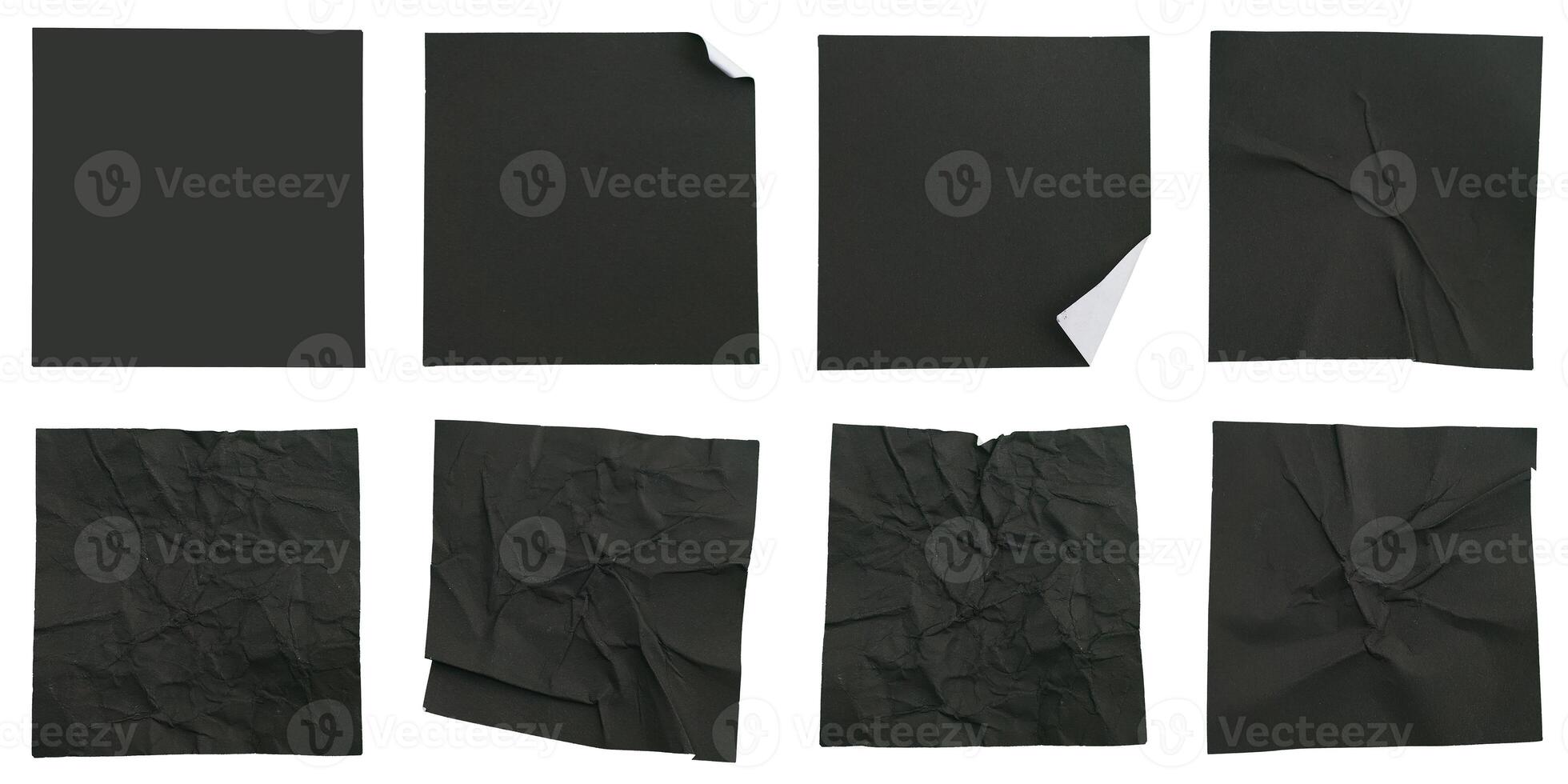 Set collection of blank black paper stickers mock up in square shape isolated on white background photo