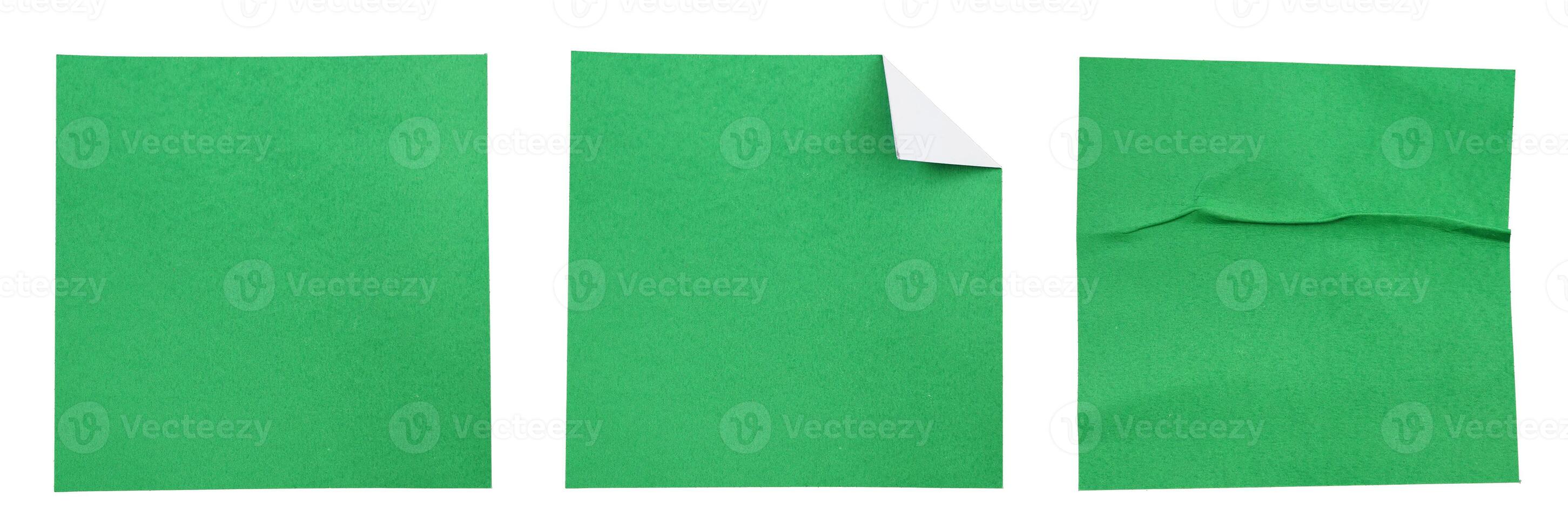 Set collection of blank green paper stickers mock up in square shape isolated on white background photo