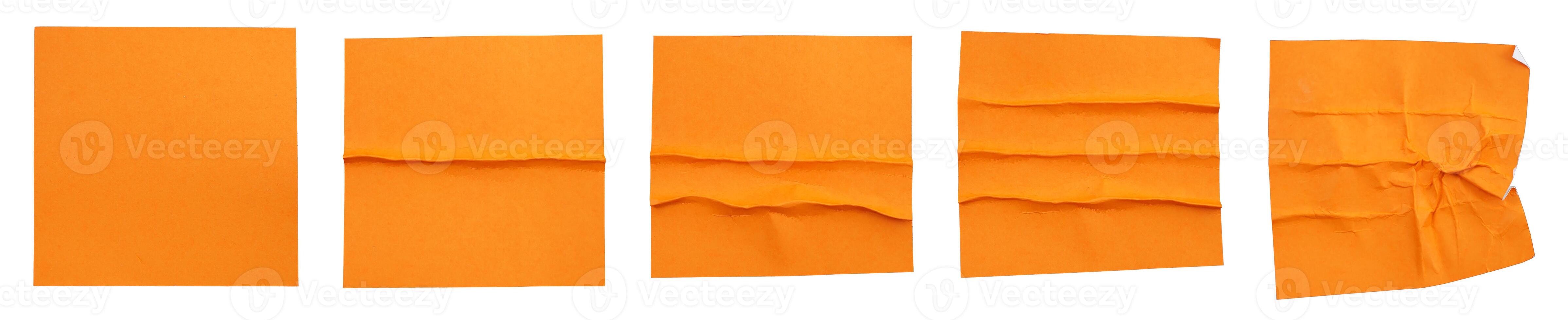 Set collection of blank orange paper stickers mock up in square shape isolated on white background photo