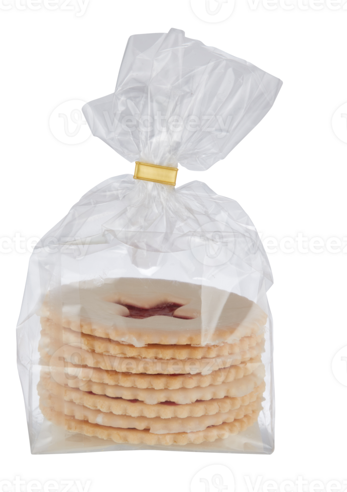 Crackers, crispy bread slices in a clear bag cut out isolated transparent background png